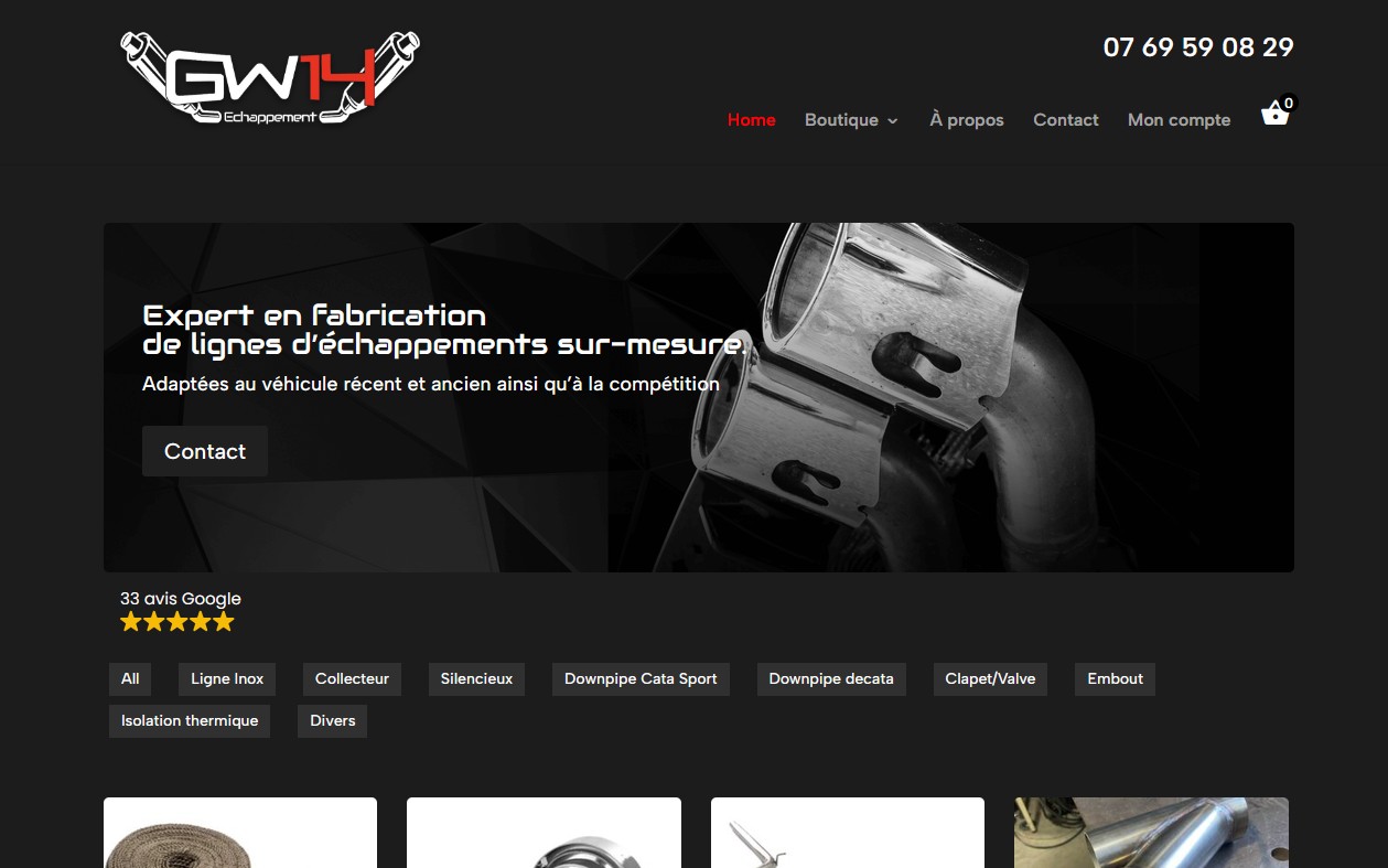 GW14, site e-commerce d'échappements sur-mesure